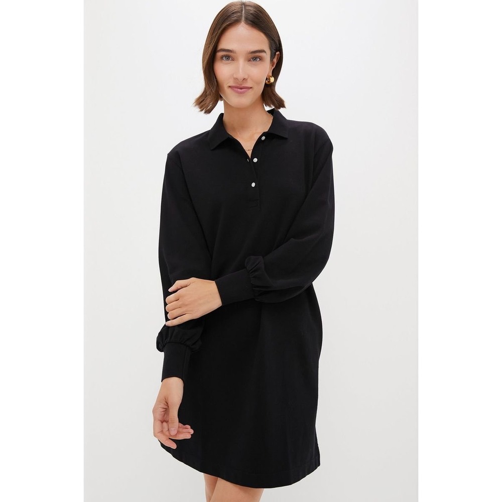 Tuckernuck Black Pique Frances Long Sleeve Polo Mini Dress XS NWT